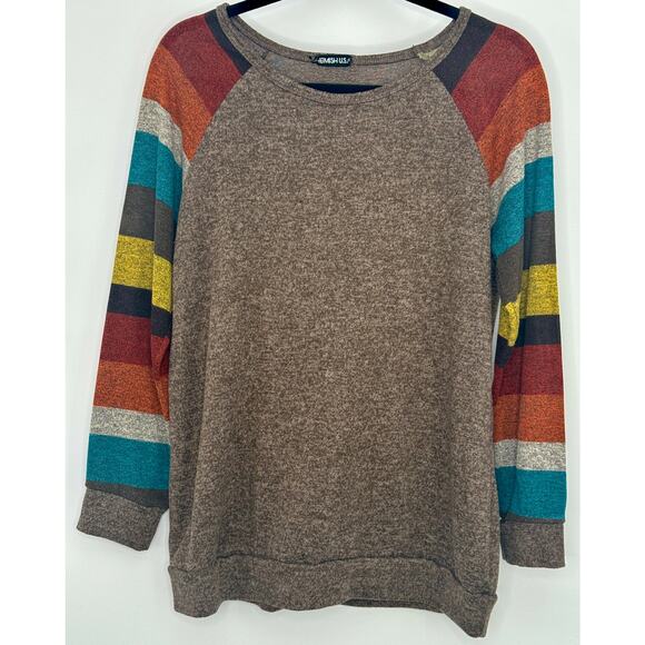 Heimish USA Striped Sleeve Henley Brown Lightweight Sweater Tunic Top M - Picture 5 of 9